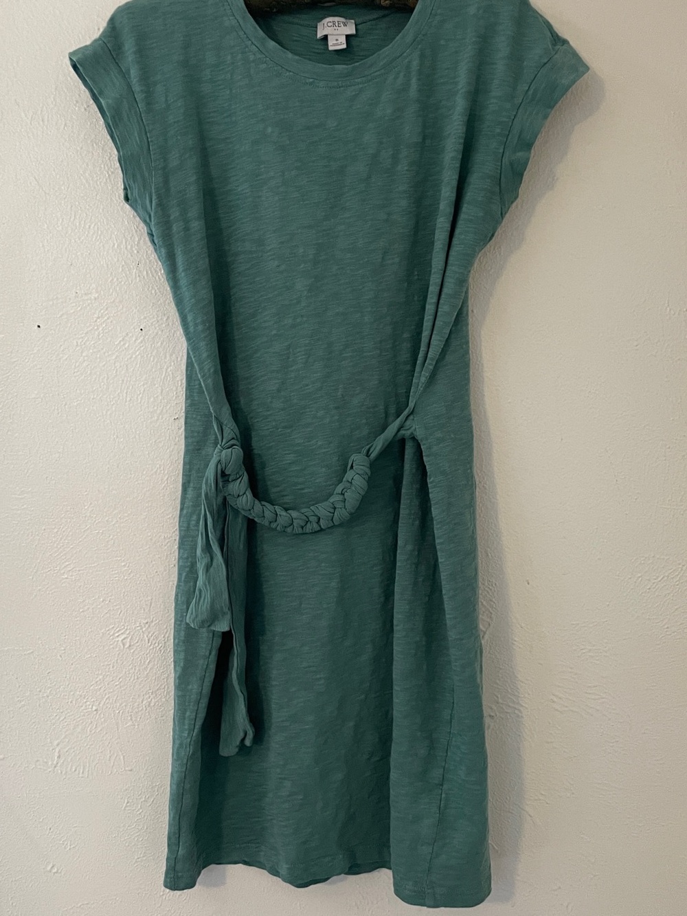 J.Crew Teal Mineral Green Tie Front Cotton Mini Dress Rolled Cuff NWOT S